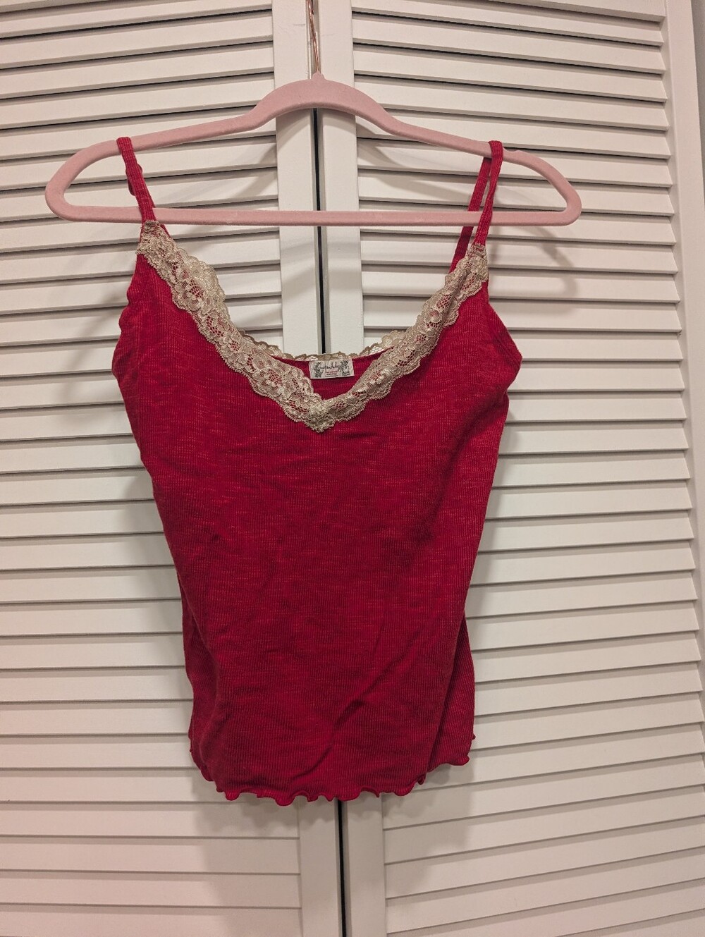 intimately Free People Red Lace-Trim Cami Tank Top Size Small